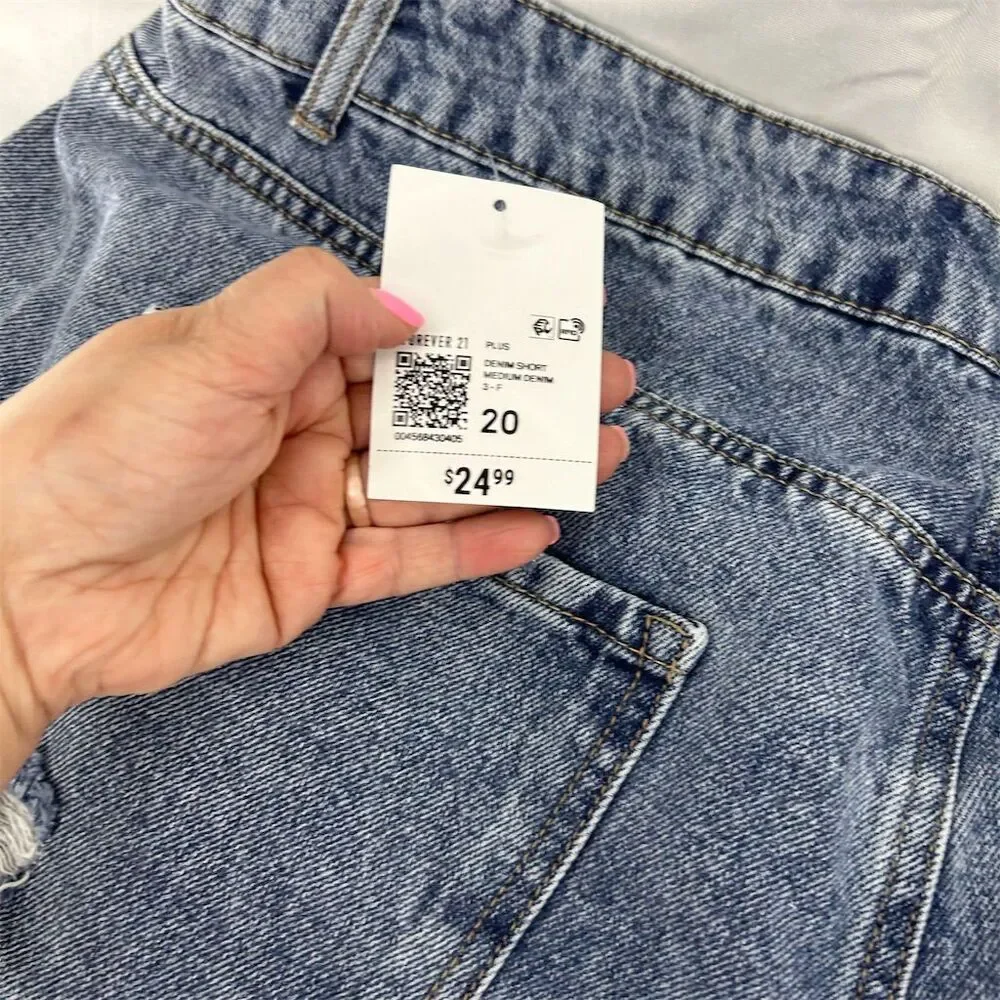 FOREVER 21 Women's High Rise Denim Shorts Distressed Frayed Hem Size 20 NWT - Picture 11 of 12